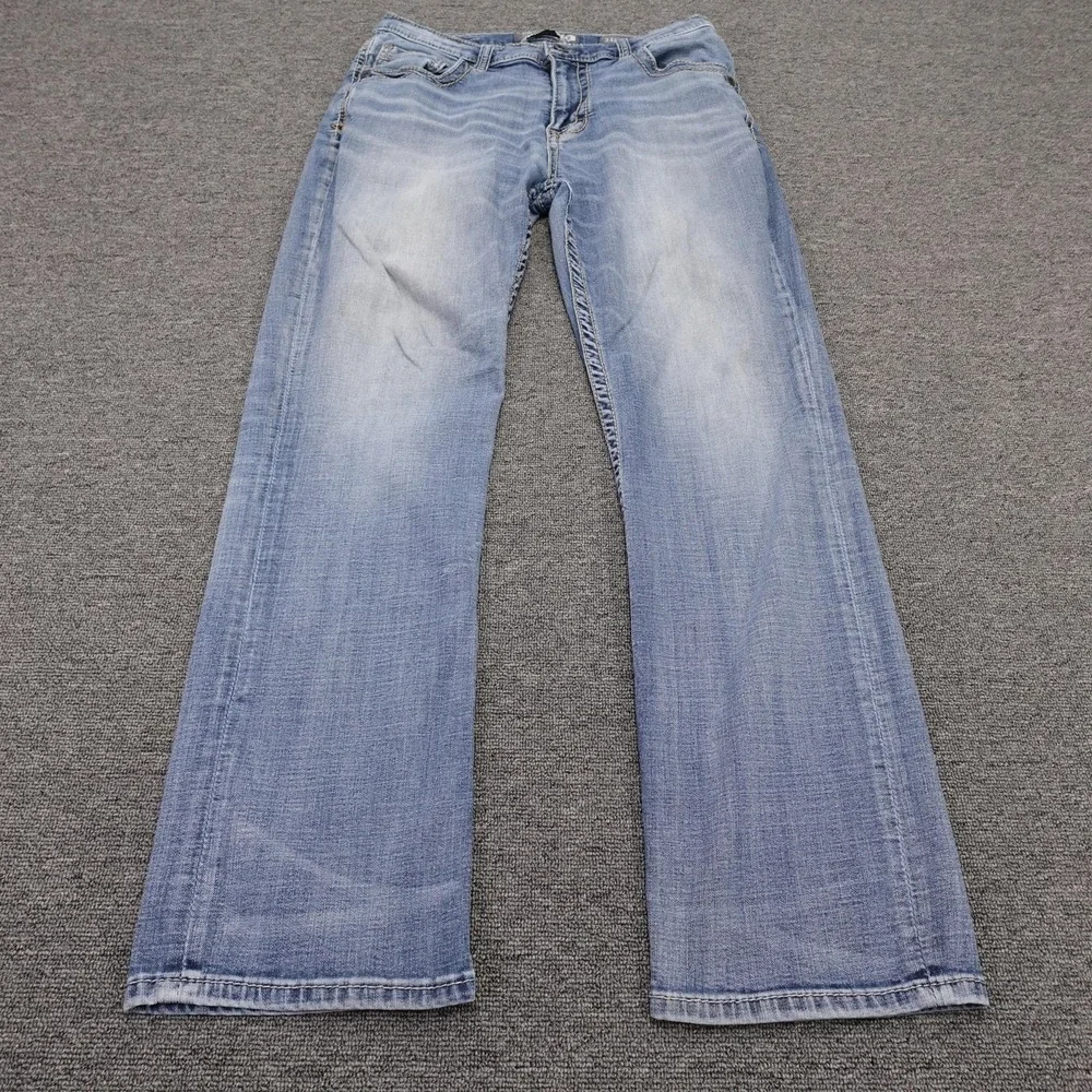 BKE Tyler Jeans Mens 34x31 Blue Light Wash Relaxed Straight Stretch Denim Pants